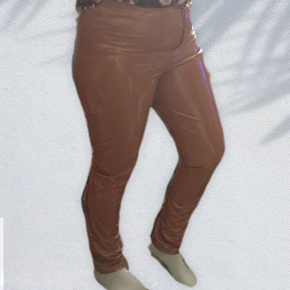 Brown High Waist Vinyl Pants